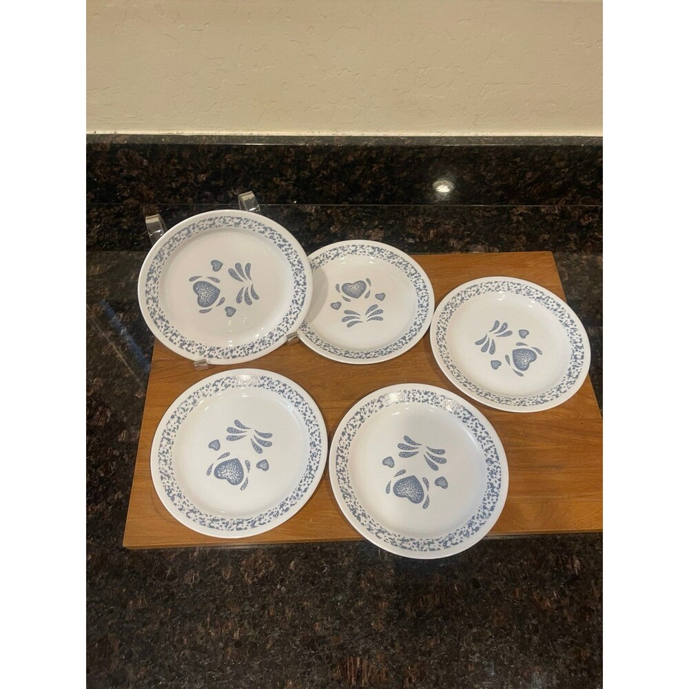 5 Vintage Corelle Blue Heart salad plates